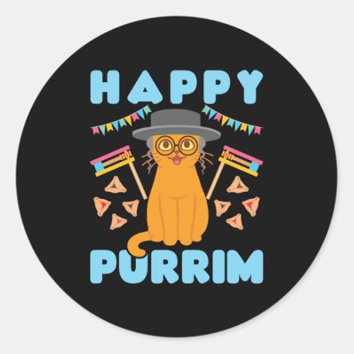 Happy Purrim Purim Cat Jewish Holiday Classic Round Sticker