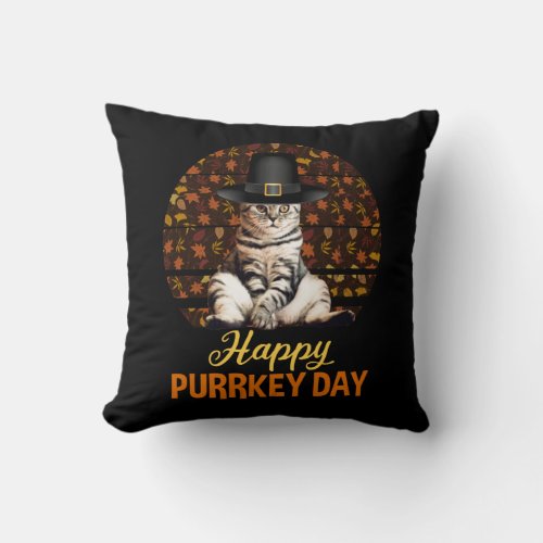 Happy Purrkey Day Throw Pillow