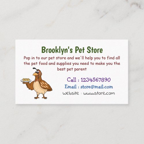 Happy quail with eggs cartoon business card