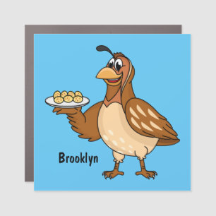 Happy quail with eggs cartoon car magnet