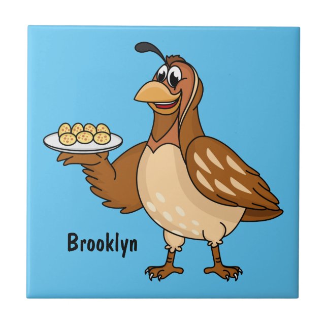Happy quail with eggs cartoon  ceramic tile (Front)