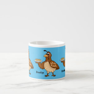 Happy quail with eggs cartoon espresso cup