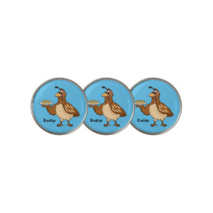 Happy quail with eggs cartoon  golf ball marker