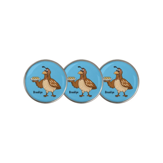 Happy quail with eggs cartoon  golf ball marker (3 Up)