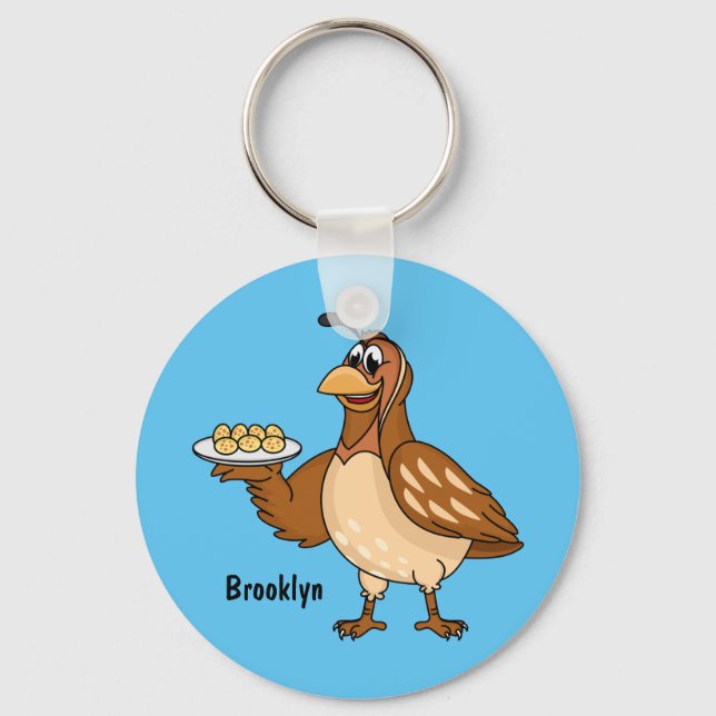 Happy quail with eggs cartoon keychain (Front)