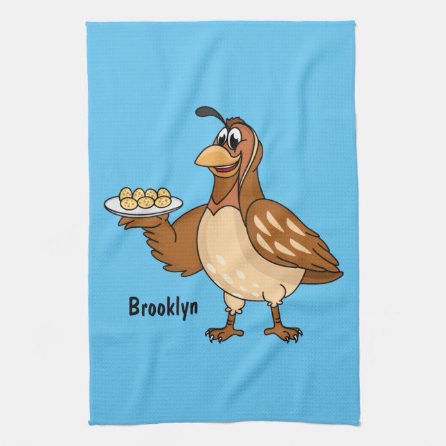 Happy quail with eggs cartoon  kitchen towel (Vertical)