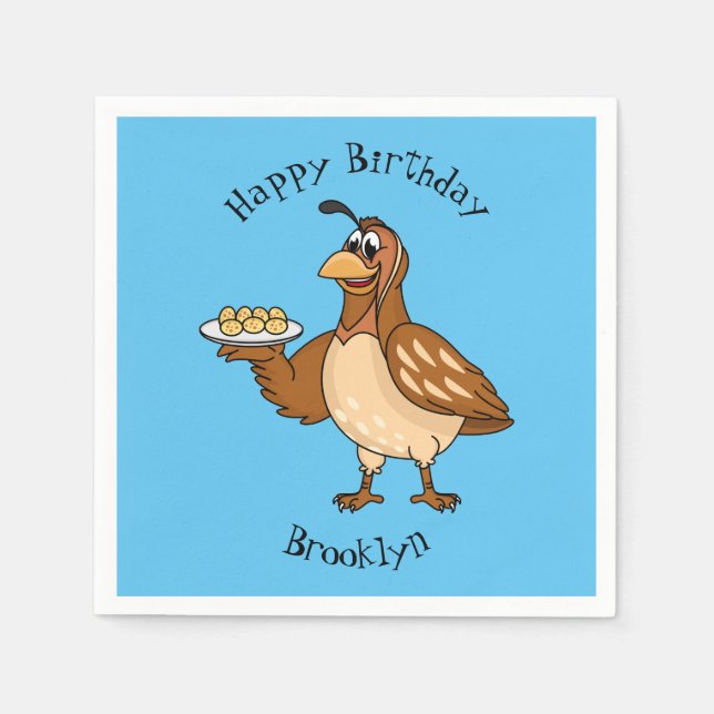 Happy quail with eggs cartoon napkins (Front)