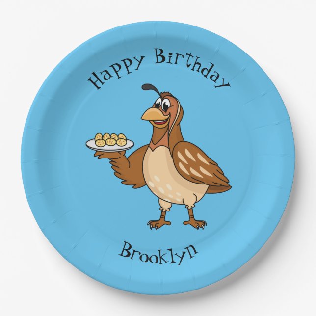 Happy quail with eggs cartoon paper plates (Front)