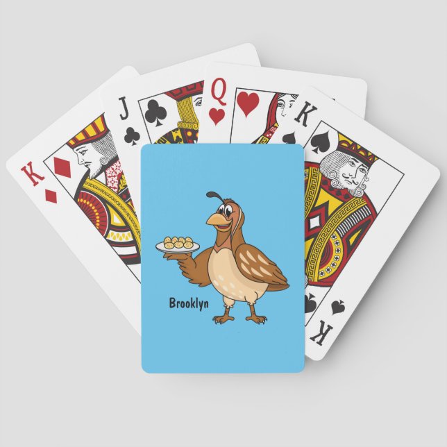 Happy quail with eggs cartoon poker cards (Back)