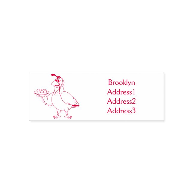 Happy quail with eggs cartoon self-inking stamp (Design)