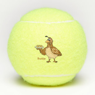 Happy quail with eggs cartoon tennis balls