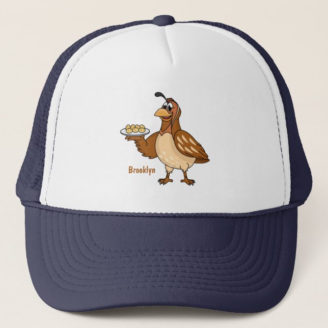 Happy quail with eggs cartoon trucker hat (Front)