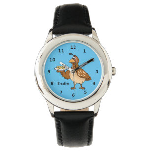 Happy quail with eggs cartoon watch