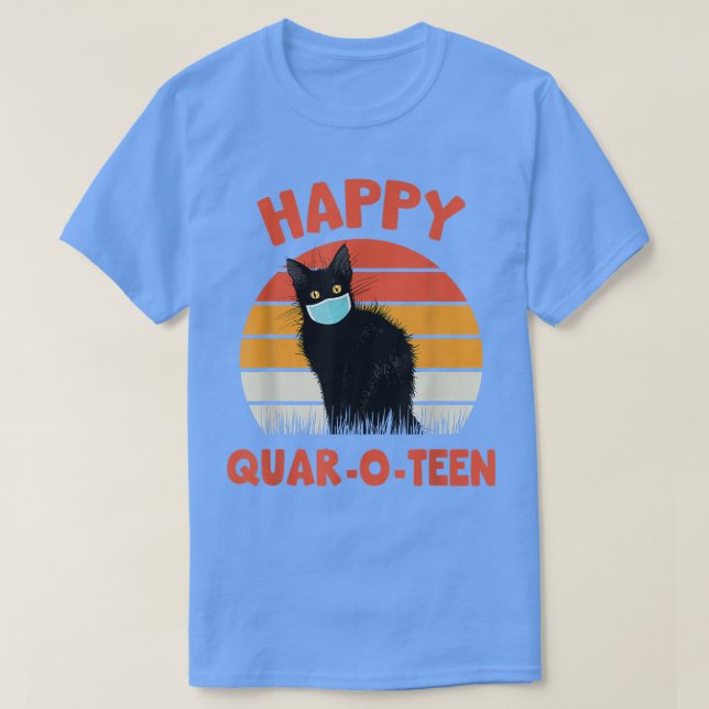 Happy QuarOTeen Cat with Face Mask Black Cat Hallo T-Shirt (Design Front)