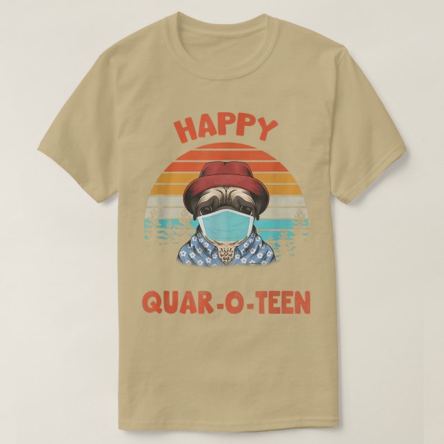 Happy QuarOTeen Dog with Face Mask Dog Halloween  T-Shirt (Design Front)