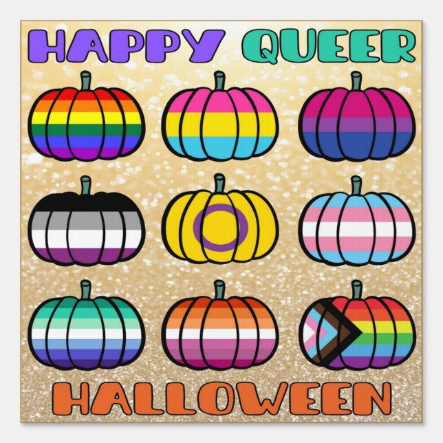 Happy Queer Halloween - Pride Flag Pumpkins Sign (Front)