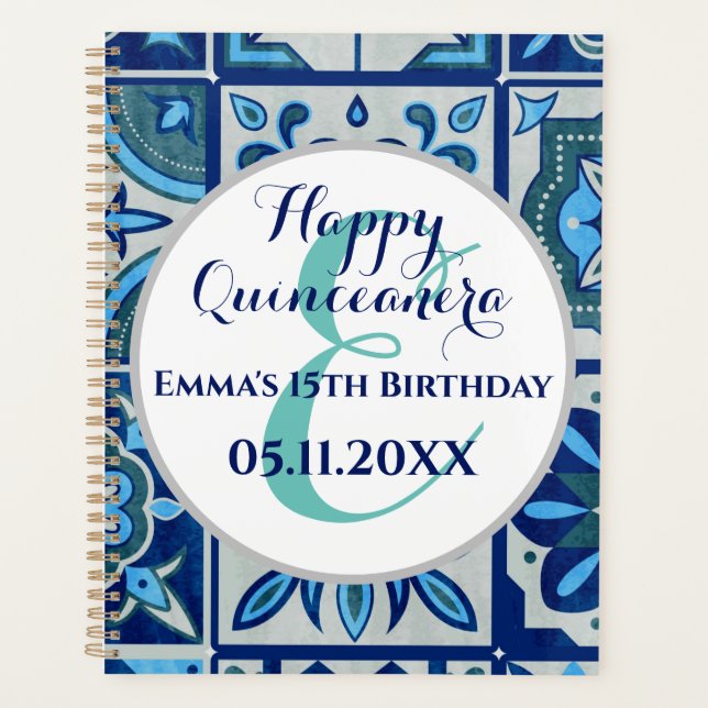 Happy quinceanera custom gift personalized azulejo planner (Front)