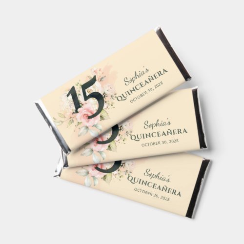 Happy Quinceanera Pink Floral Rustic 15th Birthday Hershey Bar Favors