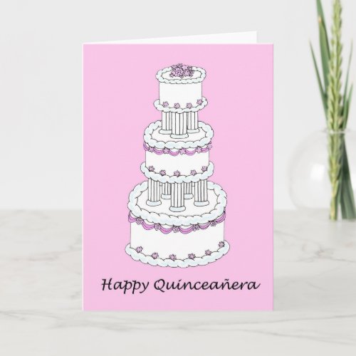 Happy Quinceanera Pretty Pink and White Three Tier Card