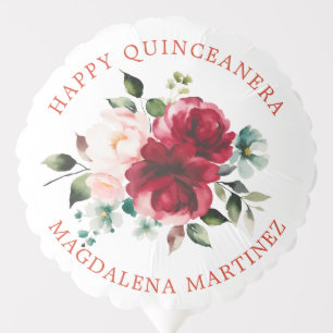 Happy Quinceanera Red Pink Floral Custom Balloon