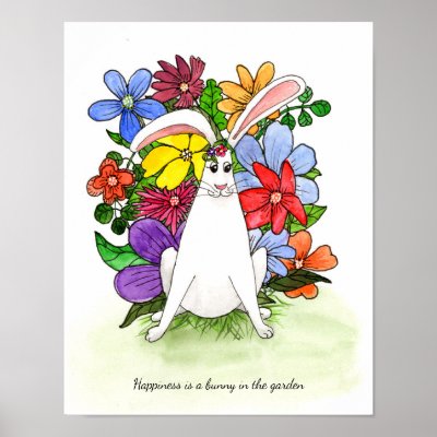 Happy Quirky Rabbit Amongst Garden Flowers