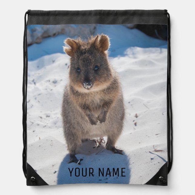 Happy Quokka on the beach Australia Drawstring Bag (Front)