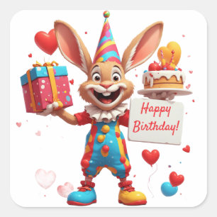 Happy Rabbit Birthday With Gift Box 🥳 Square Sticker