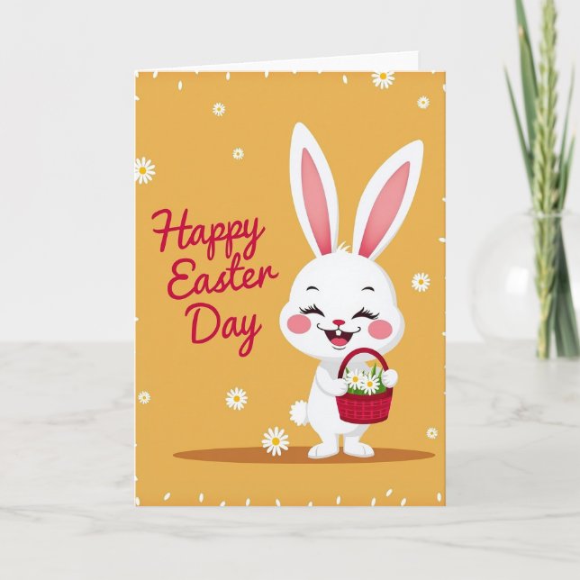 Happy Rabbit Daisy Basket Card (Front)