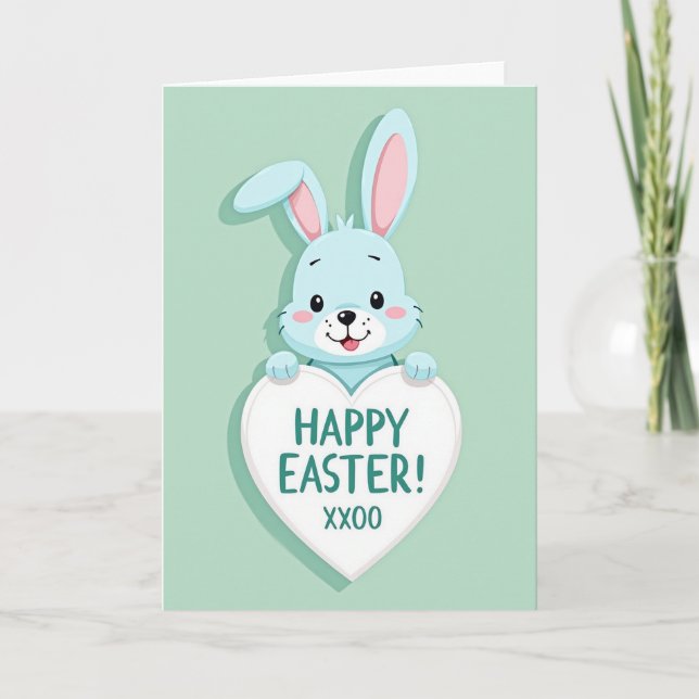 Happy Rabbit Heart Greeting Card (Front)