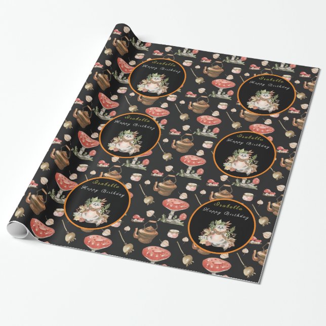 Happy Raccoon Customize Text and Color Wrapping Paper (Unrolled)