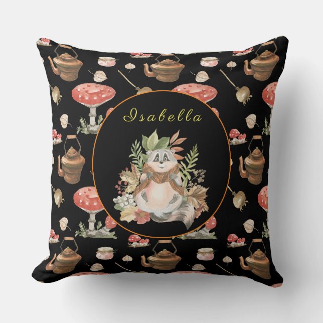 Happy Raccoon Customize Text, Color 20"X20" Throw Pillow (Front)