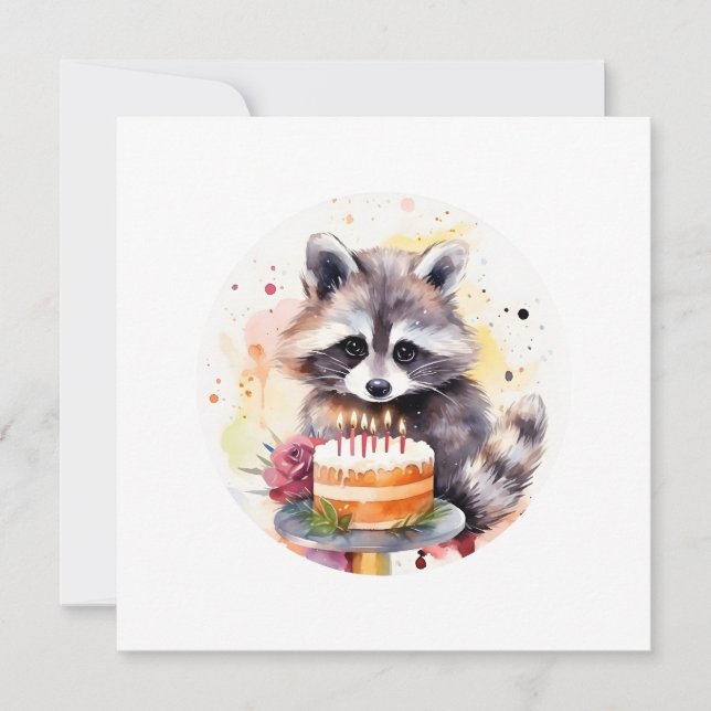 Happy Raccoon with Birthday cake Invitation (Front)