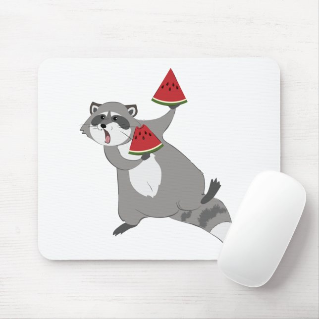 Happy raccoon with watermelon mouse pad (With Mouse)