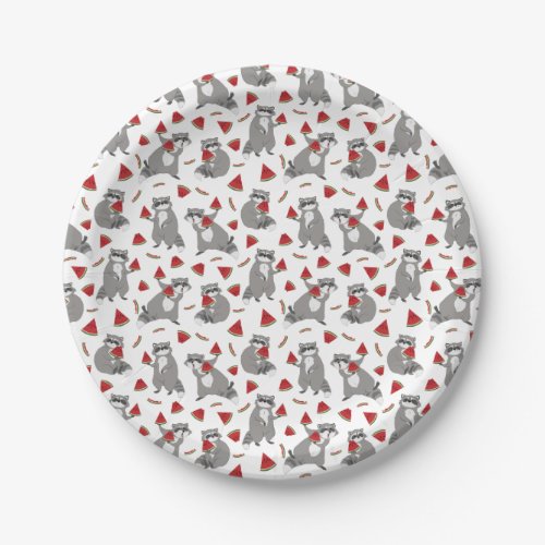 Happy raccoon with watermelon paper plates