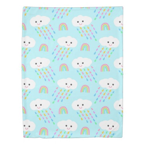 Happy Rain Clouds On Blue Duvet Cover