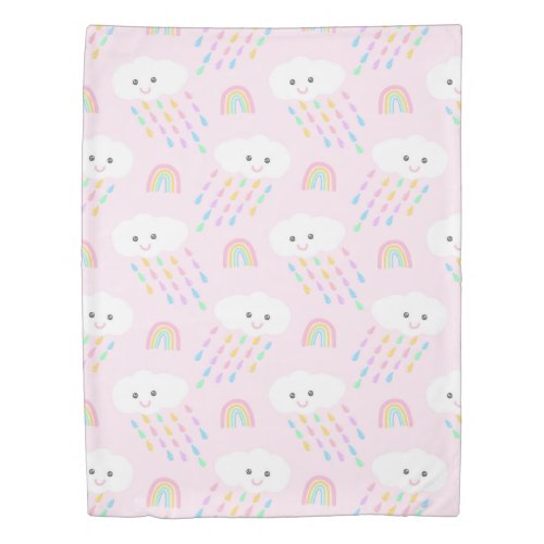 Happy Rain Clouds On Pink Duvet Cover