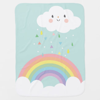Happy Rainbow Cloud Modern Nursery Pastel Sky Swaddle Blanket
