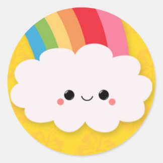 Happy Rainbow Cloud on Yellow Classic Round Sticker