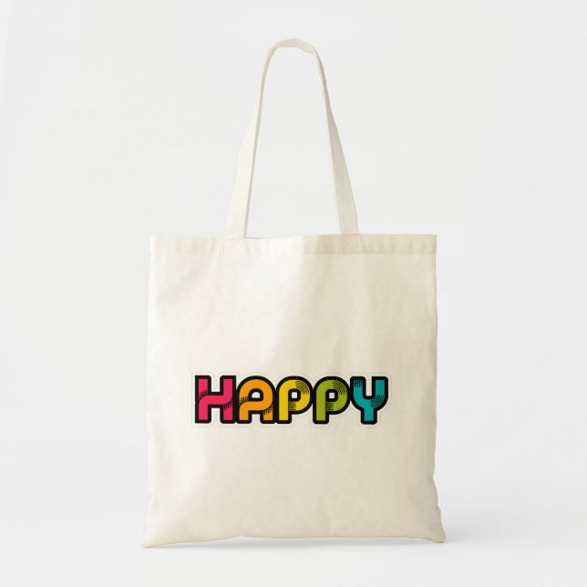 Happy Rainbow colored word Tote Bag (Front)