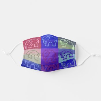 Happy Rainbow Colors Tribal Elephant Pattern Adult Cloth Face Mask by EleSil at Zazzle