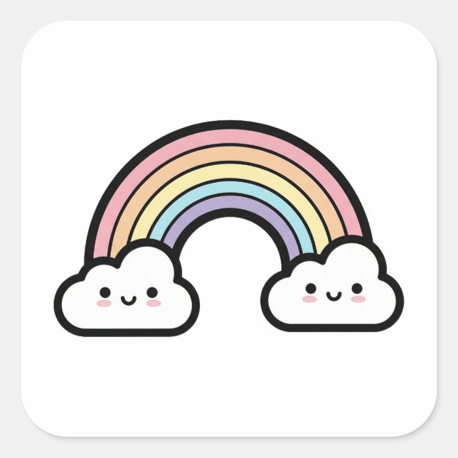 Happy Rainbow – Cute Kawaii Illustration Square Sticker (Front)