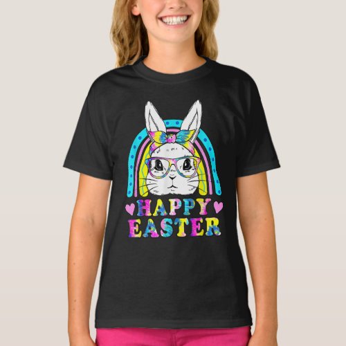 Happy Rainbow Easter Day Cute Bunny Face Tie Dye  T_Shirt