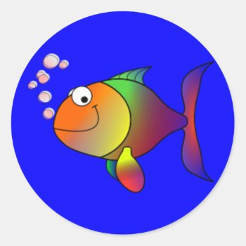 Happy Rainbow Fish Classic Round Sticker by stargiftshop at Zazzle