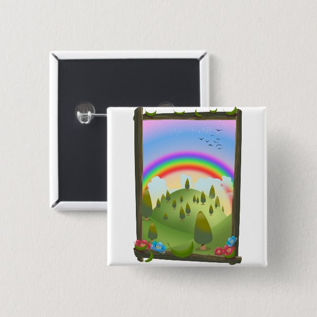 Happy Rainbow Landscape Button (Front & Back)