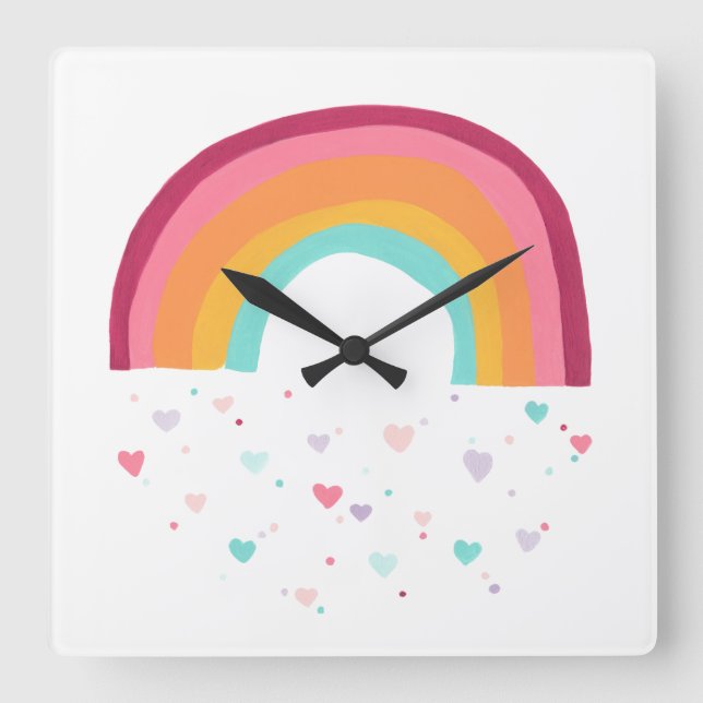 Happy Rainbow Magic Square Wall Clock (Front)