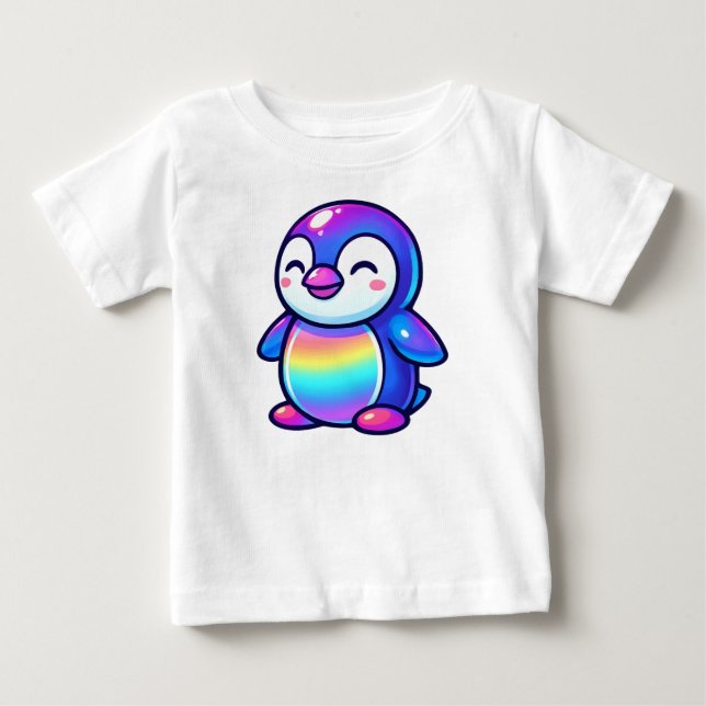 Happy Rainbow Penguin Baby T-Shirt (Front)