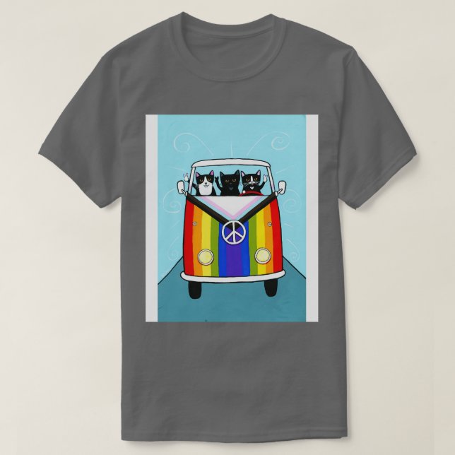 Happy Rainbow Road Trip Cats T-Shirt (Design Front)