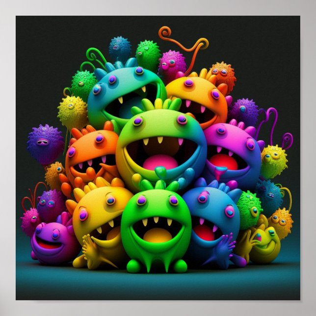 Happy Rainbow Smiling Creatures Poster (Front)