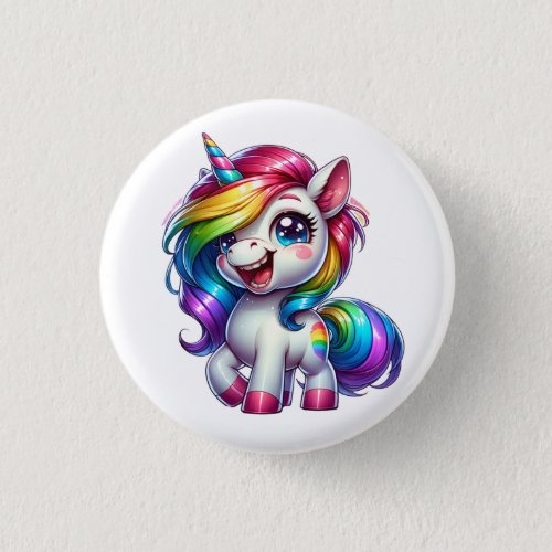 Happy Rainbow Unicorn  Button