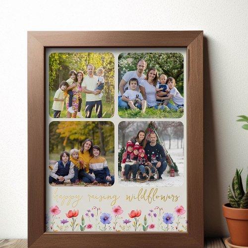 Happy Raising Wildflowers 4 Photo Collage Gold Foil Prints